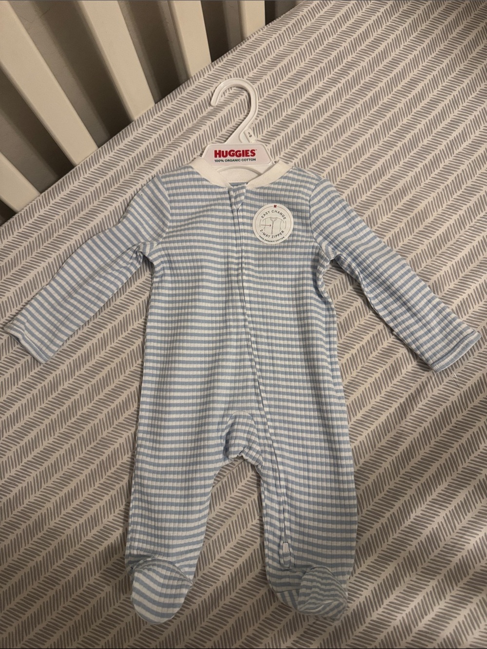 Huggies Light Blue Striped Baby Footed One-Piece